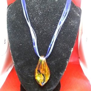 Orange and Blue glass pendant necklace